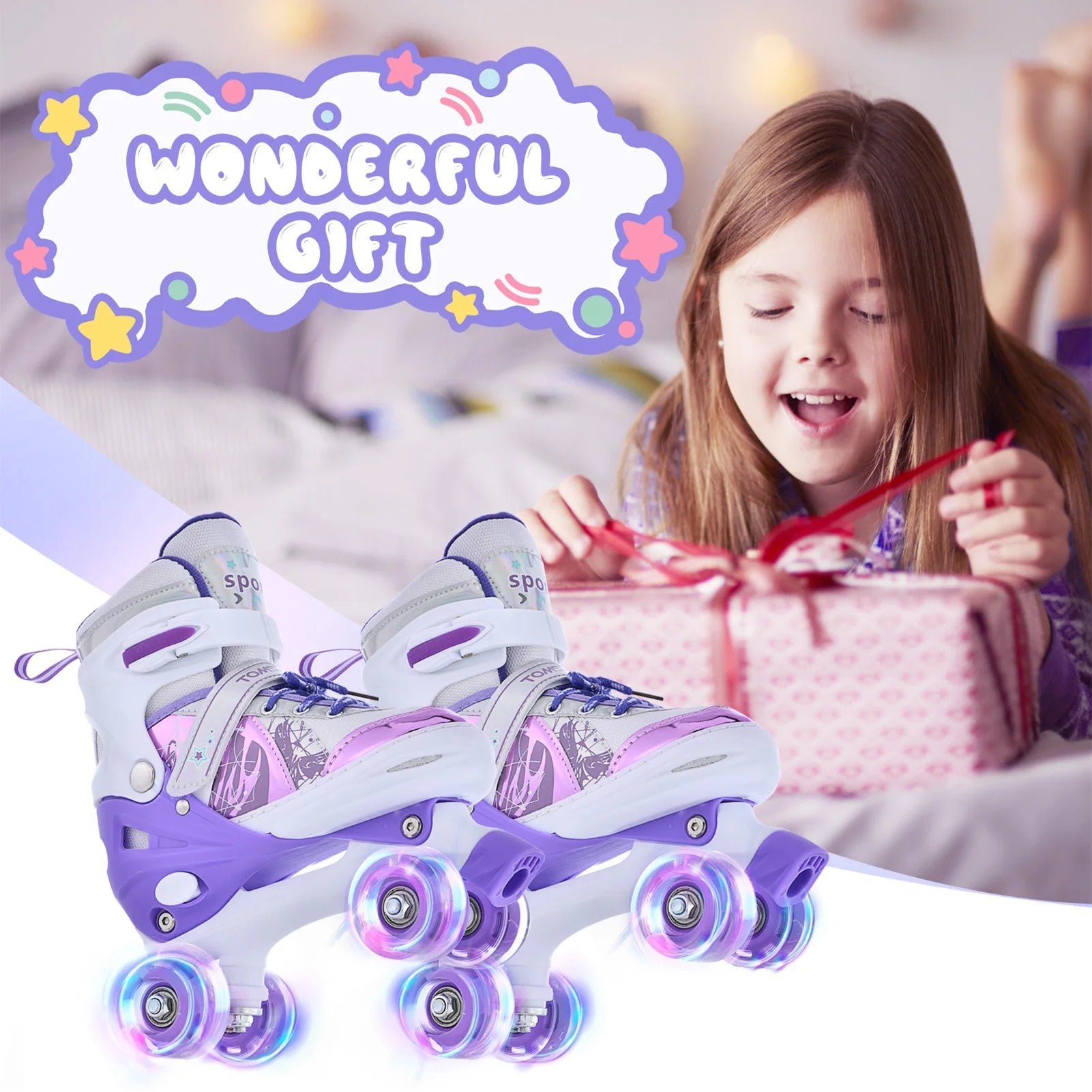 Adjustable Light-Up Kids Roller Skates - Size 4 - silverfoxgoods